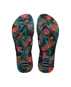 INFRADITO DONNA HAVAIANAS SLIM TROPICAL NERE CON MOTIVO FLOREALE